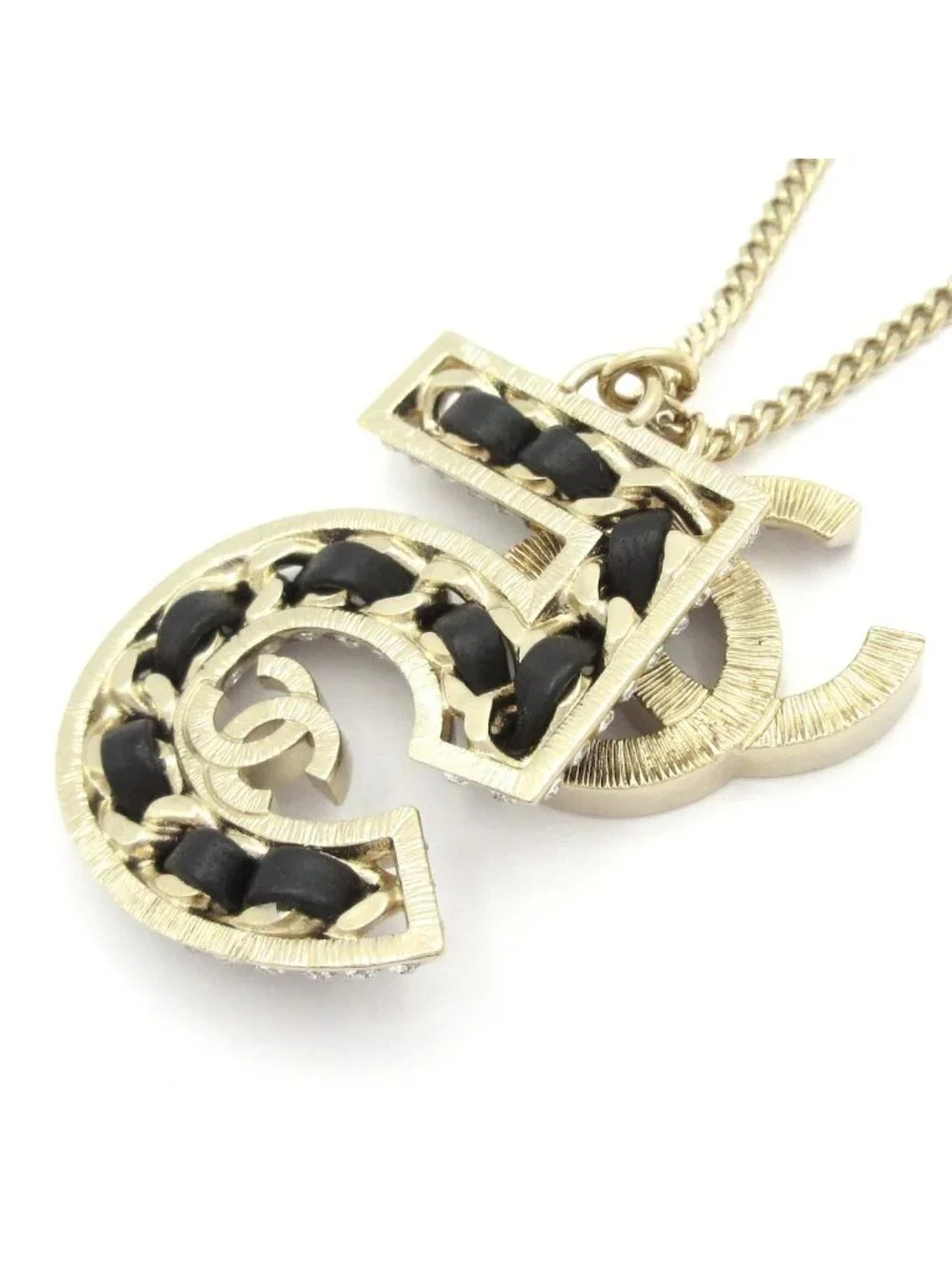Chanel Necklace No 5 CC Logo Lambskin Gold Black Clear